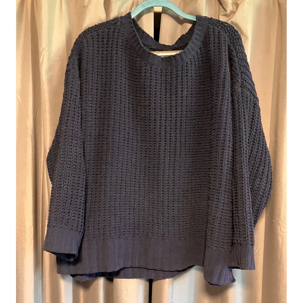 American Eagle Chenille Sweater Womens Medium Navy Blue Waffle Knit Pullover